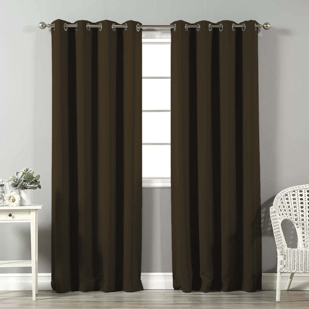 Jacquard Room Darkening Curtains in Wood Brown Set Of 2 - (P325)