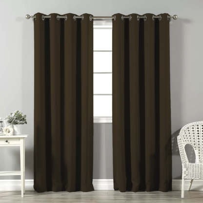 Jacquard Room Darkening Curtains in Wood Brown Set Of 2 - (P325)