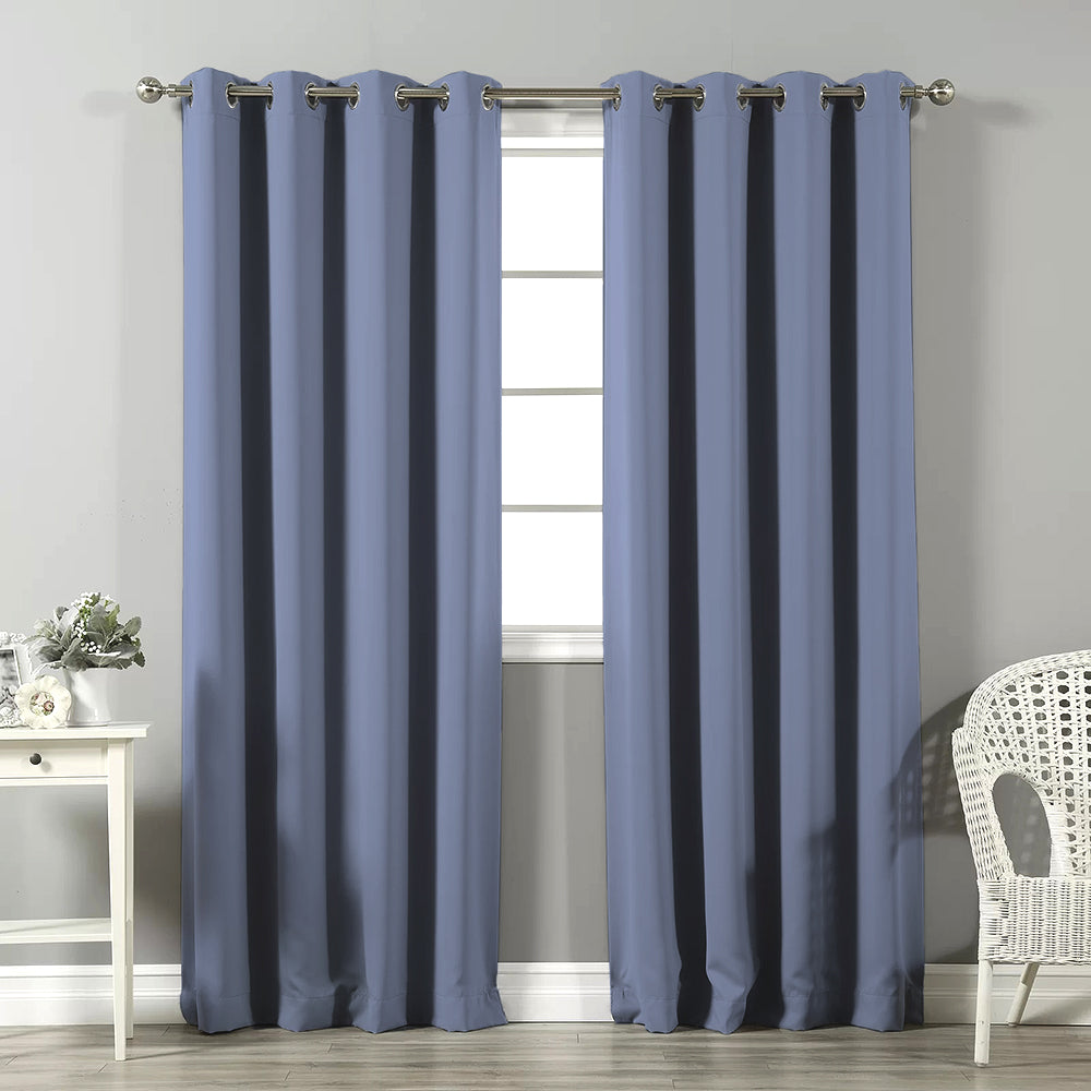 Jacquard Room Darkening Curtains in Steal Blue Set Of 2 - (P329)