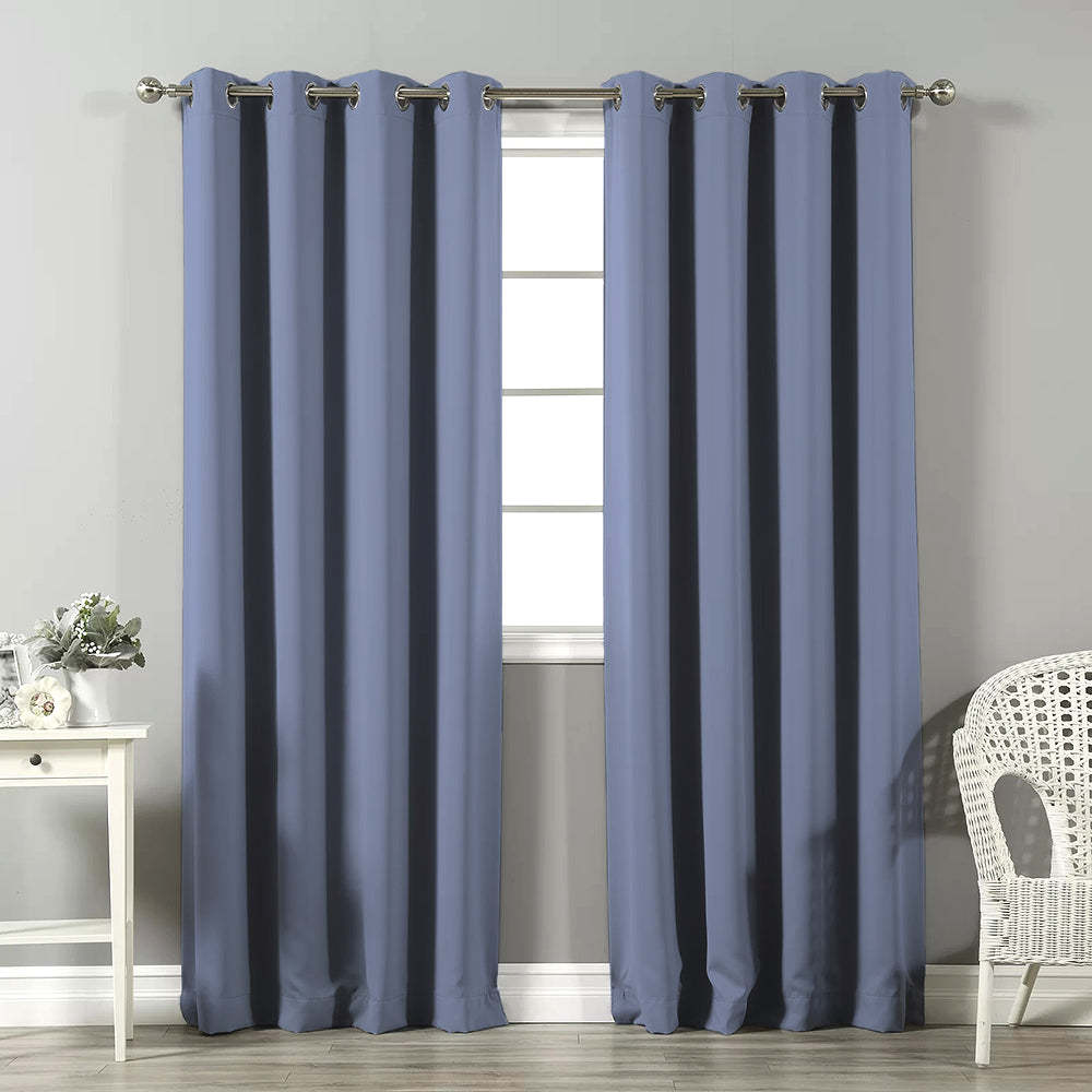 Jacquard Room Darkening Curtains in Steal Blue Set Of 2 - (P329)