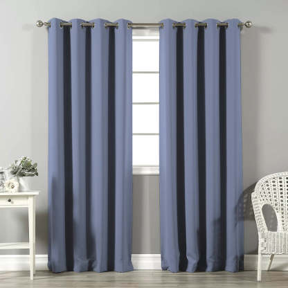 Jacquard Room Darkening Curtains in Steal Blue Set Of 2 - (P329)