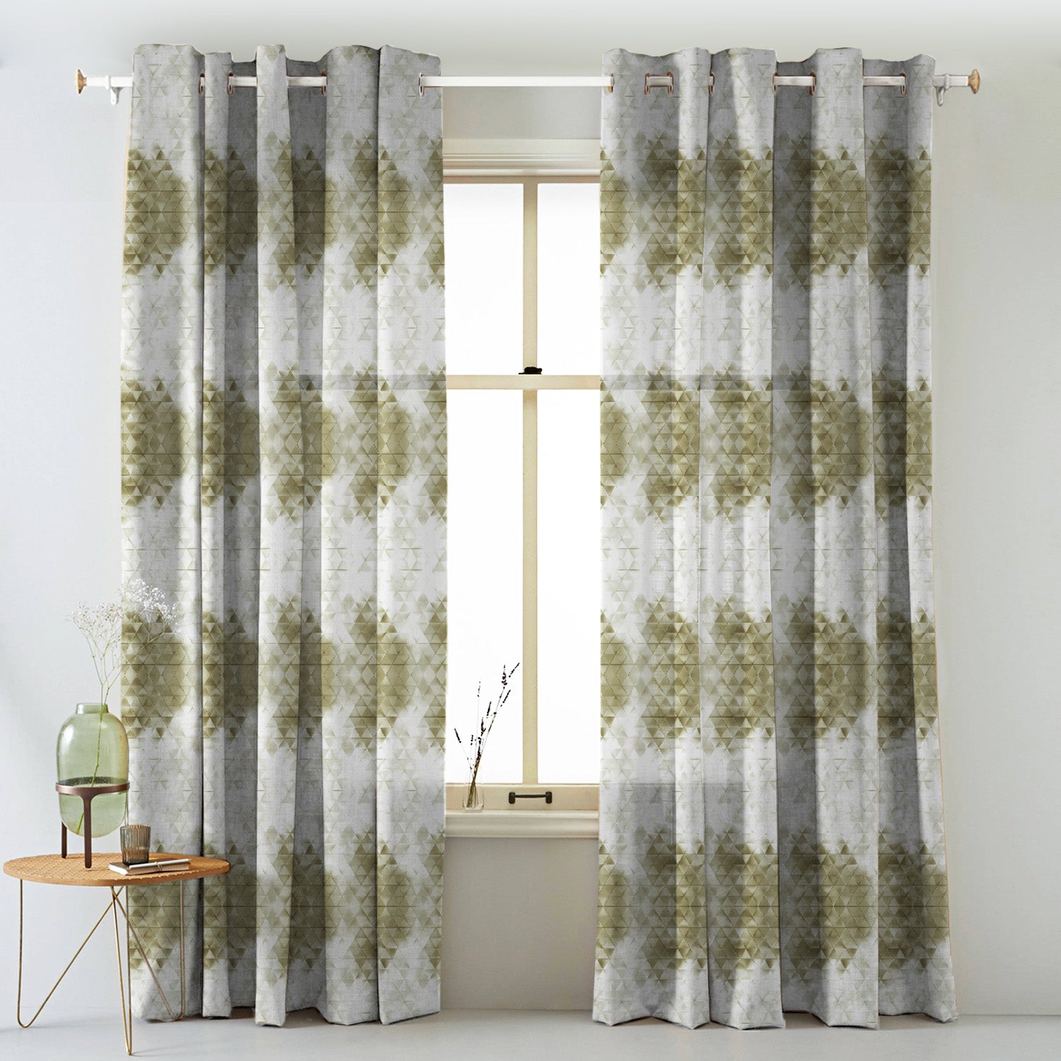 Elegent Geometric Print Matt Finish Room Darkening Curtain Set of 2 MTDS331C