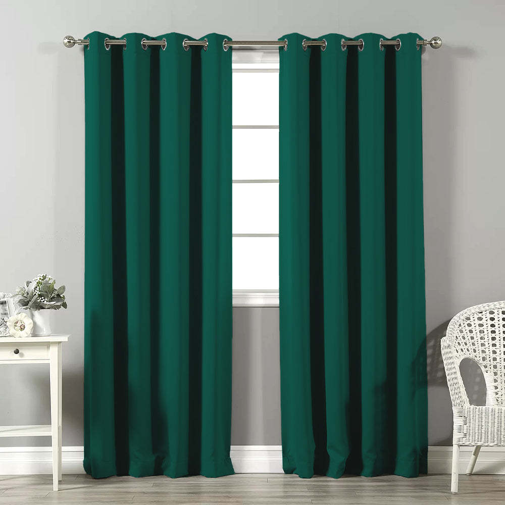 Jacquard Room Darkening Curtains in Garden Green Set Of 2 - (P331)