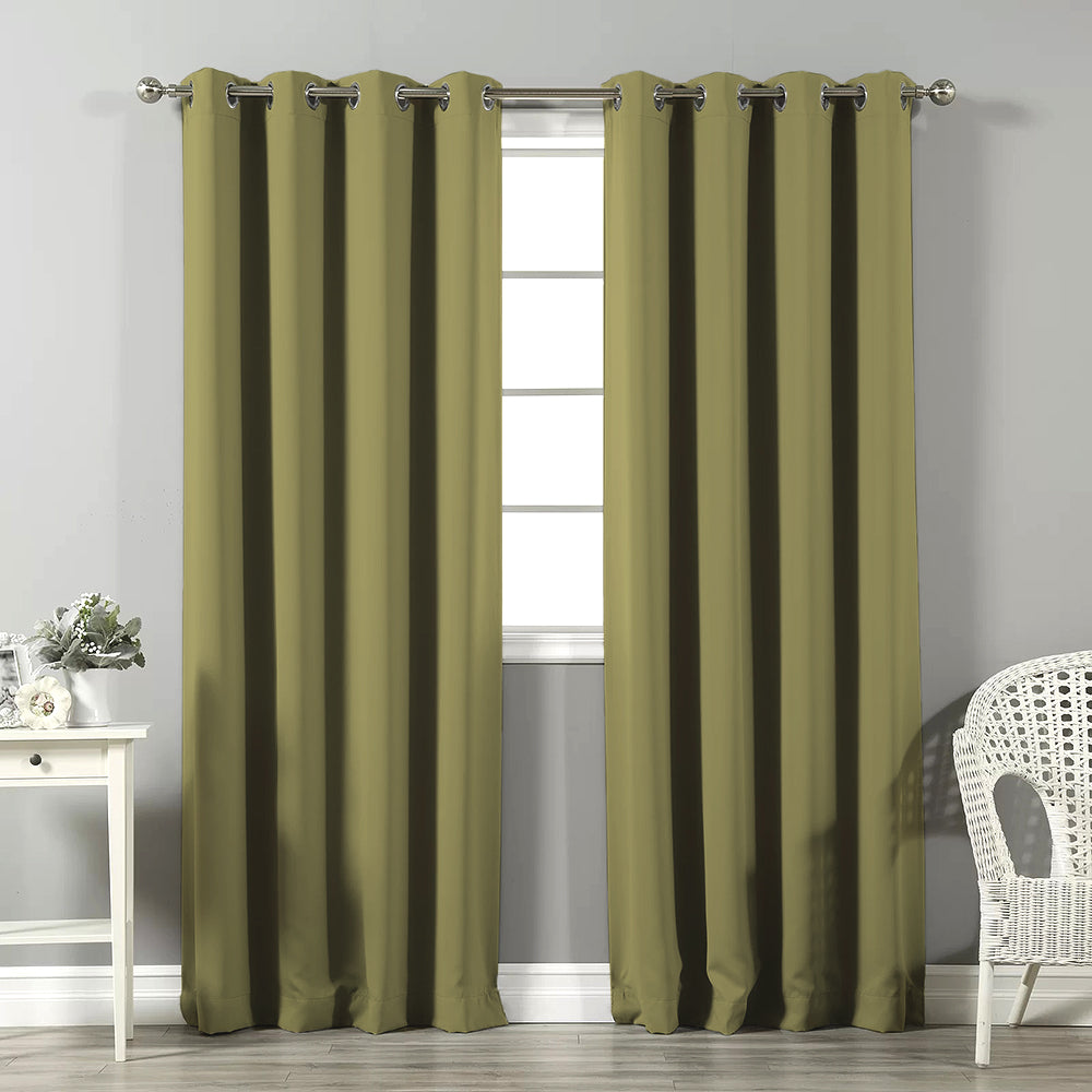 Jacquard Room Darkening Curtains in Back to Nature Green Set Of 2 - (P332)
