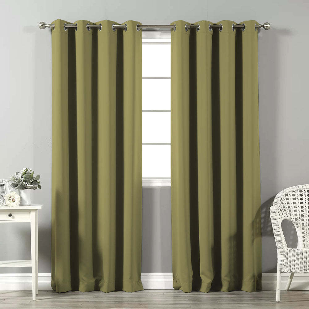 Jacquard Room Darkening Curtains in Back to Nature Green Set Of 2 - (P332)