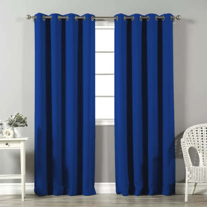 Jacquard Room Darkening Curtains in Duke Blue Set Of 2 - (P334)