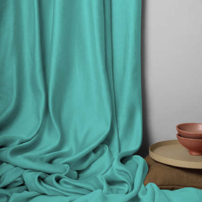 Jacquard Room Darkening Curtains in Turquoise Blue Set Of 2 - (P338)