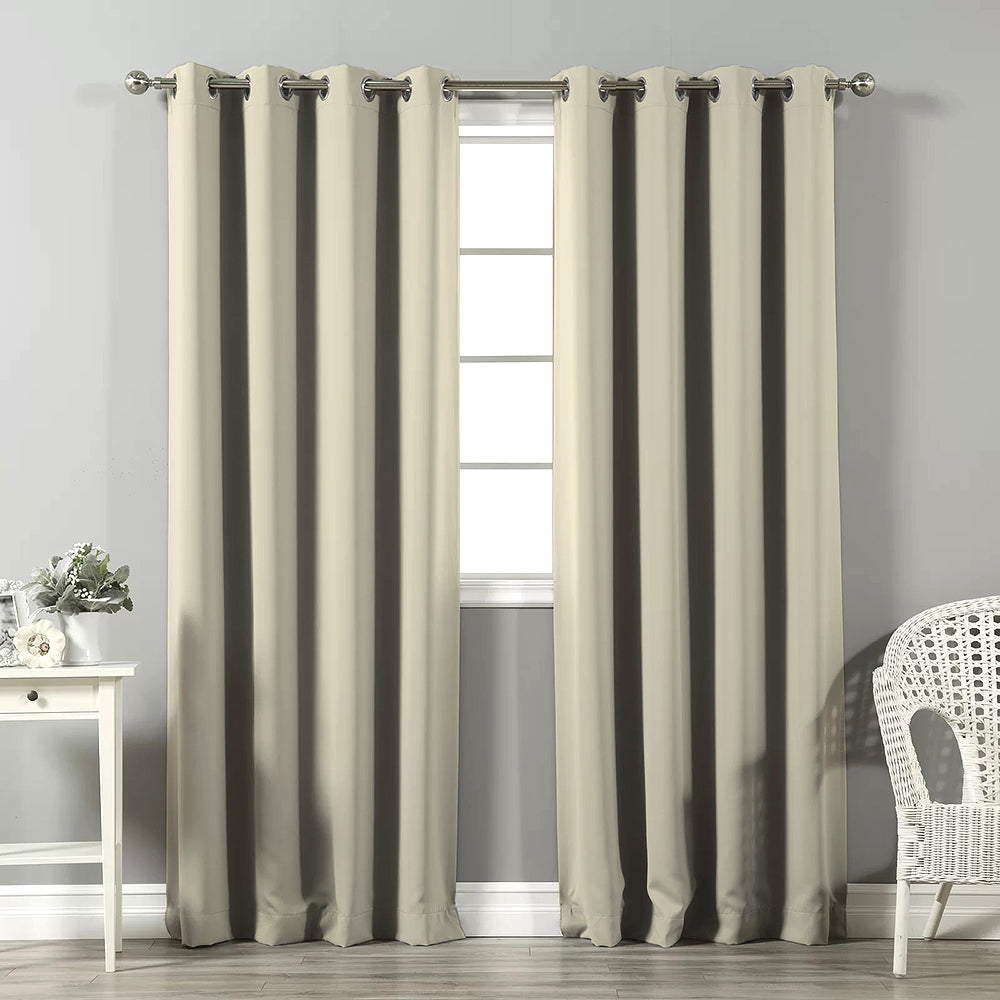 Jacquard Room Darkening Curtains in Oat Beige Set Of 2 - (P339)
