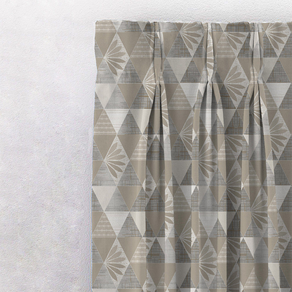 Petal Prism Geometric Cream Beige Heavy Satin Blackout curtains Set Of 2 - (DS339E)