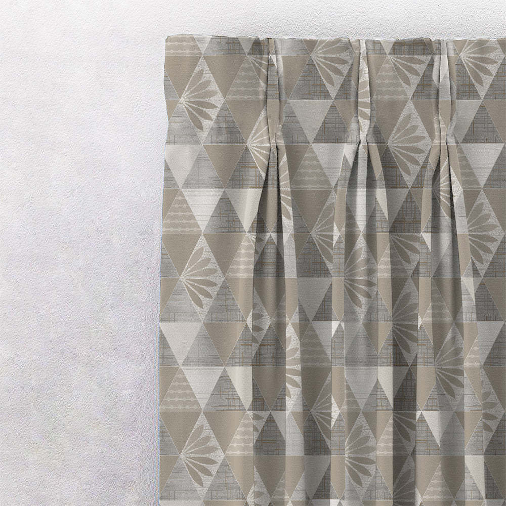 Petal Prism Geometric Cream Beige Heavy Satin Blackout curtains Set Of 2 - (DS339E)