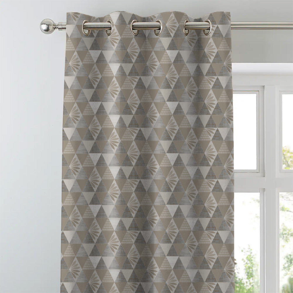 Petal Prism Geometric Cream Beige Heavy Satin Blackout curtains Set Of 2 - (DS339E)