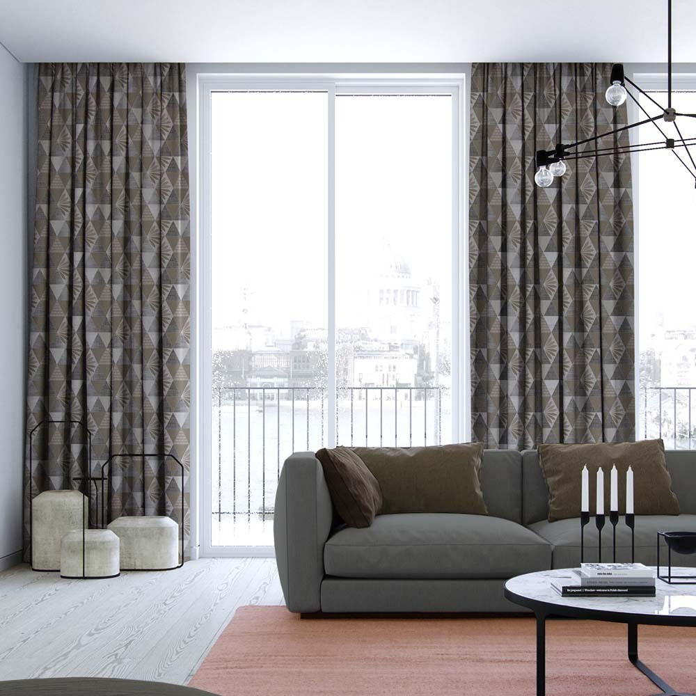 Petal Prism Geometric Cream Beige Heavy Satin Blackout curtains Set Of 2 - (DS339E)