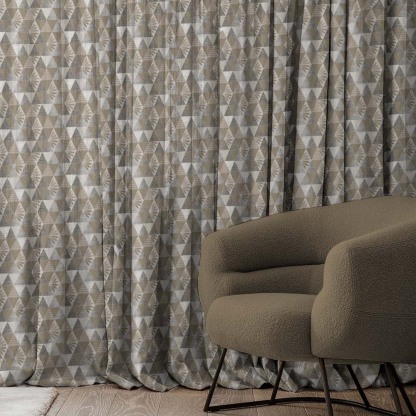 Petal Prism Geometric Cream Beige Heavy Satin Blackout curtains Set Of 2 - (DS339E)