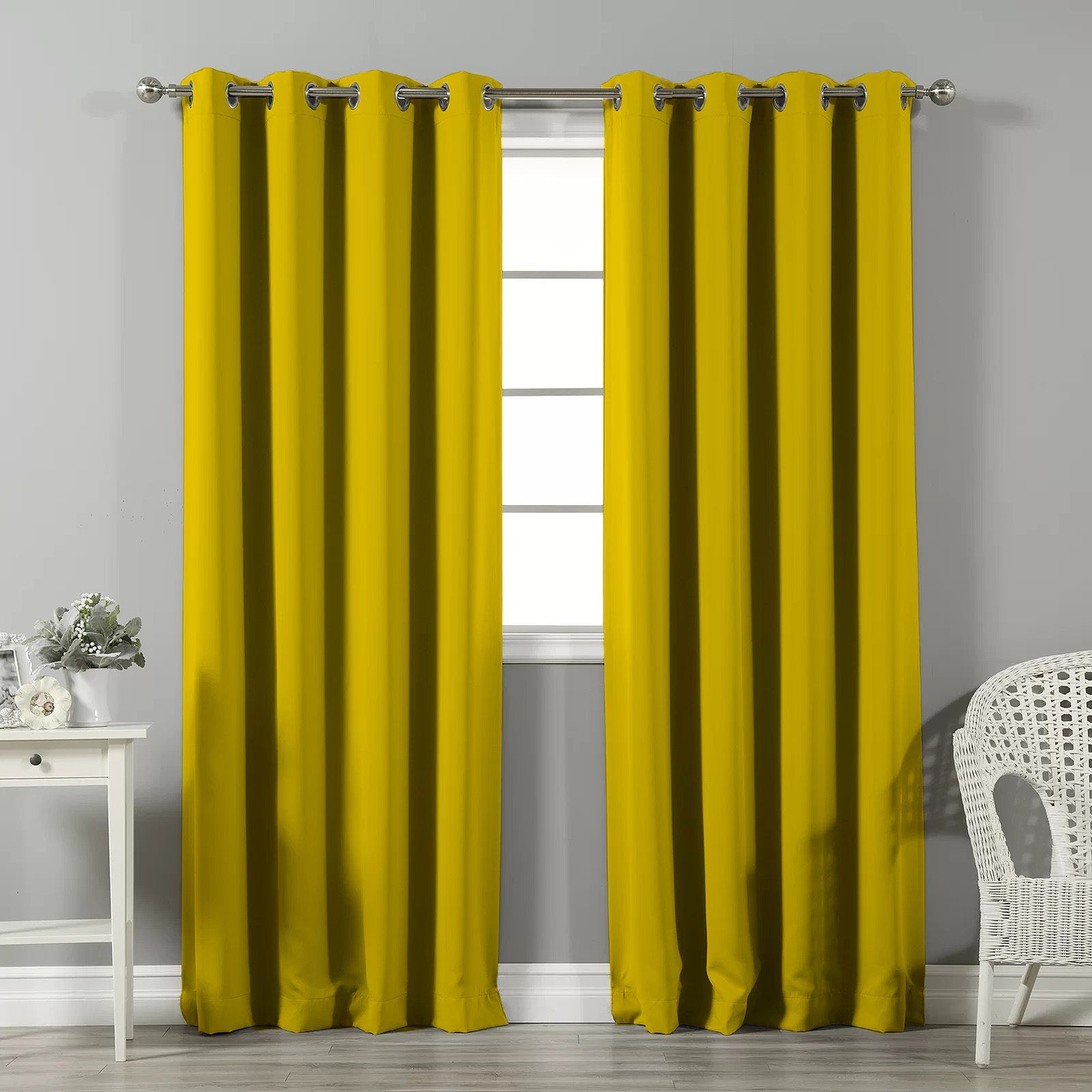 Jacquard Room Darkening Curtains in Cyber Yellow Set Of 2 - (P34)
