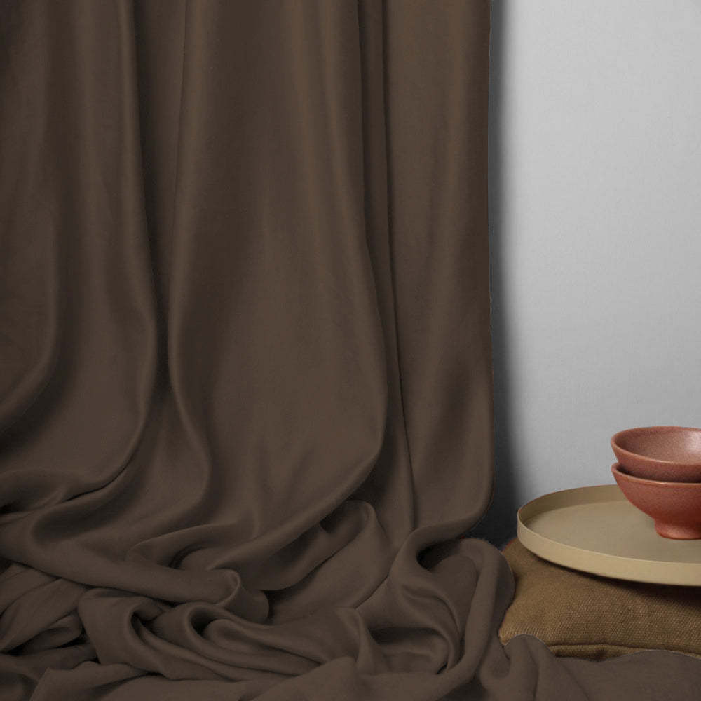 Jacquard Room Darkening Curtains in Oak Brown Set Of 2 - (P340)