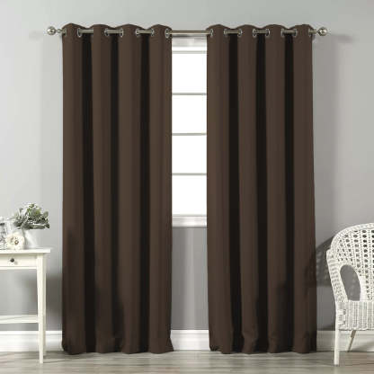 Jacquard Room Darkening Curtains in Oak Brown Set Of 2 - (P340)