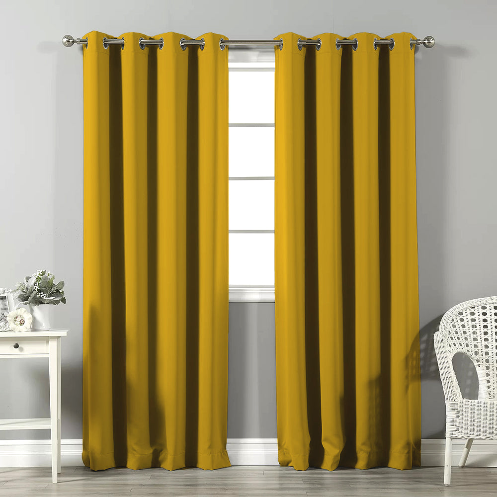 Jacquard Room Darkening Curtains in Corn Yellow Set Of 2 - (P343)