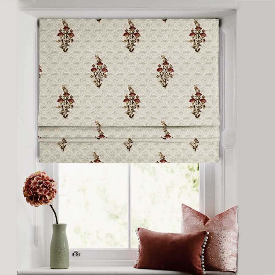 Mystical Meadows Floral Sand Beige Satin Roman Blind (DS343A)