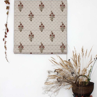 Mystical Meadows Floral Sand Beige Satin Roman Blind (DS343A)