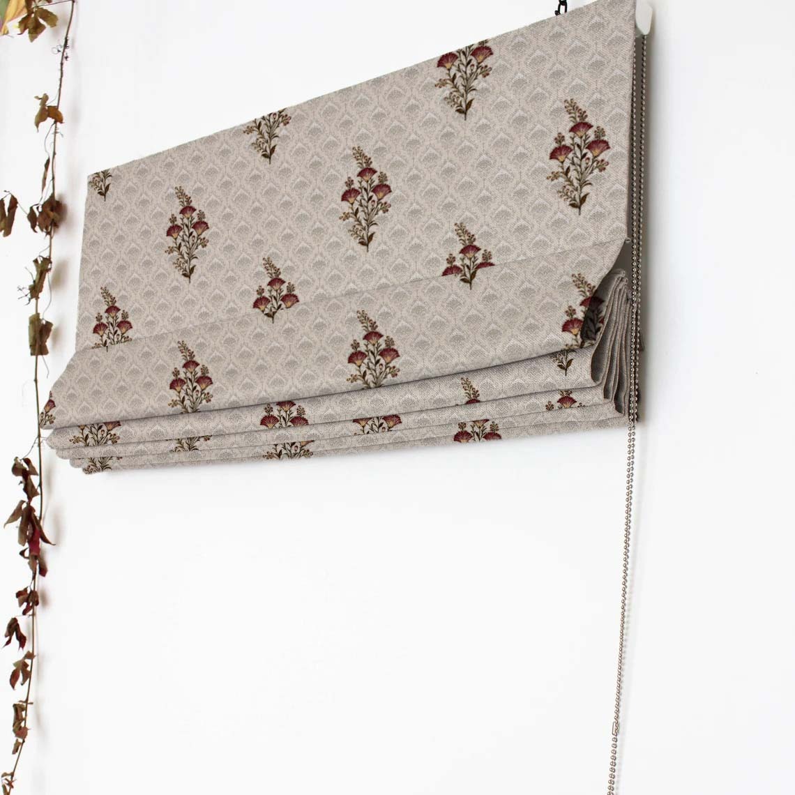 Mystical Meadows Floral Sand Beige Satin Roman Blind (DS343A)