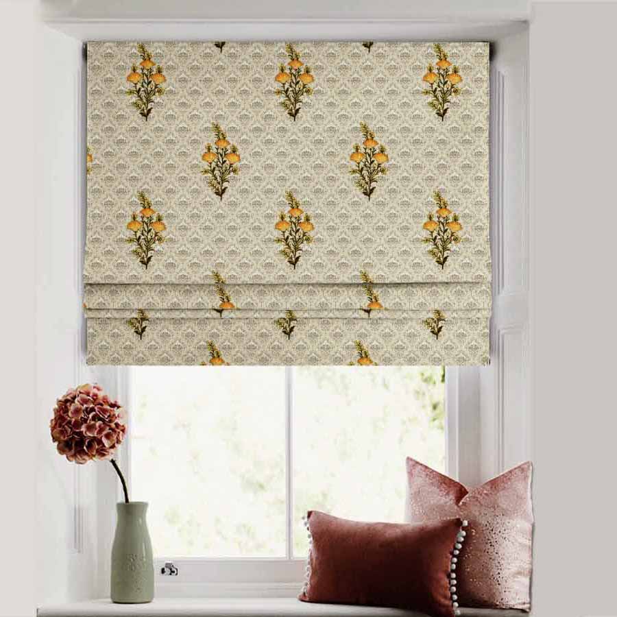 Mystical Meadows Floral Lemon Yellow Satin Roman Blind (DS343C)