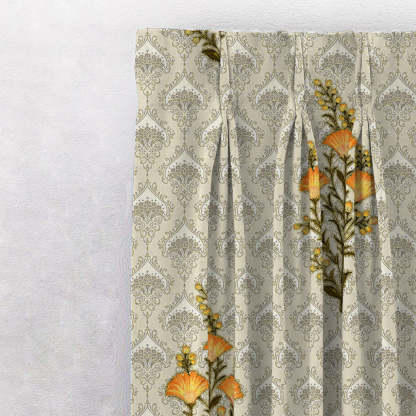 Mystical Meadows Floral Lemon Yellow Heavy Satin Room Darkening Curtains Set Of 2 - (DS343C)