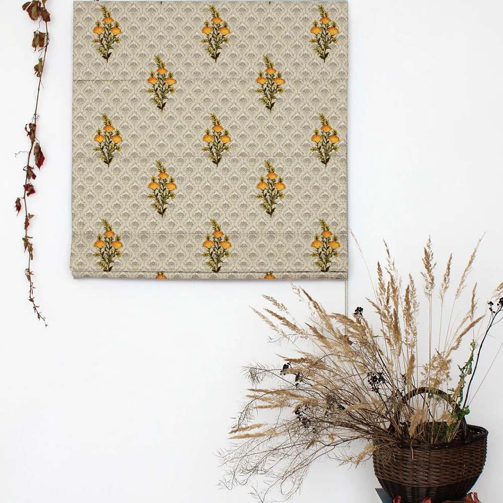 Mystical Meadows Floral Lemon Yellow Satin Roman Blind (DS343C)