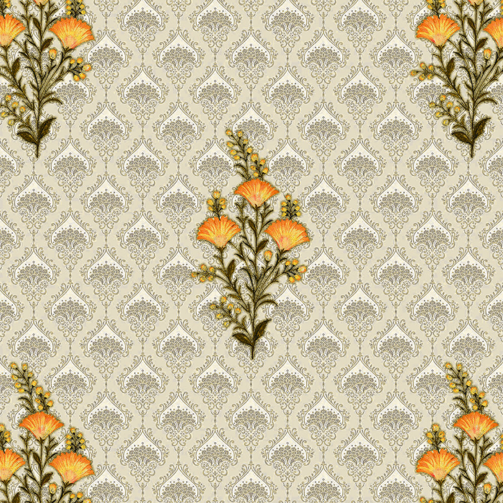 Mystical Meadows Floral Lemon Yellow Heavy Satin Room Darkening Curtains Set Of 2 - (DS343C)