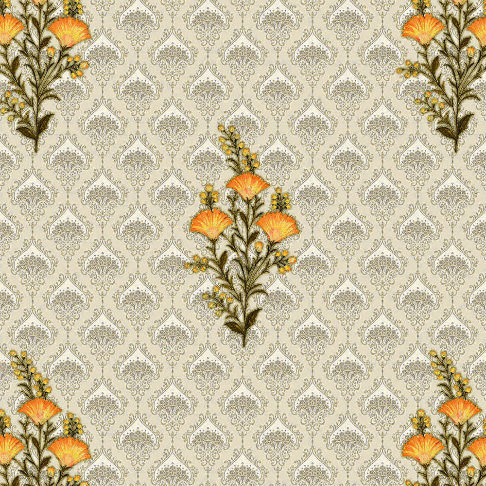 Mystical Meadows Floral Lemon Yellow Heavy Satin Room Darkening Curtains Set Of 2 - (DS343C)