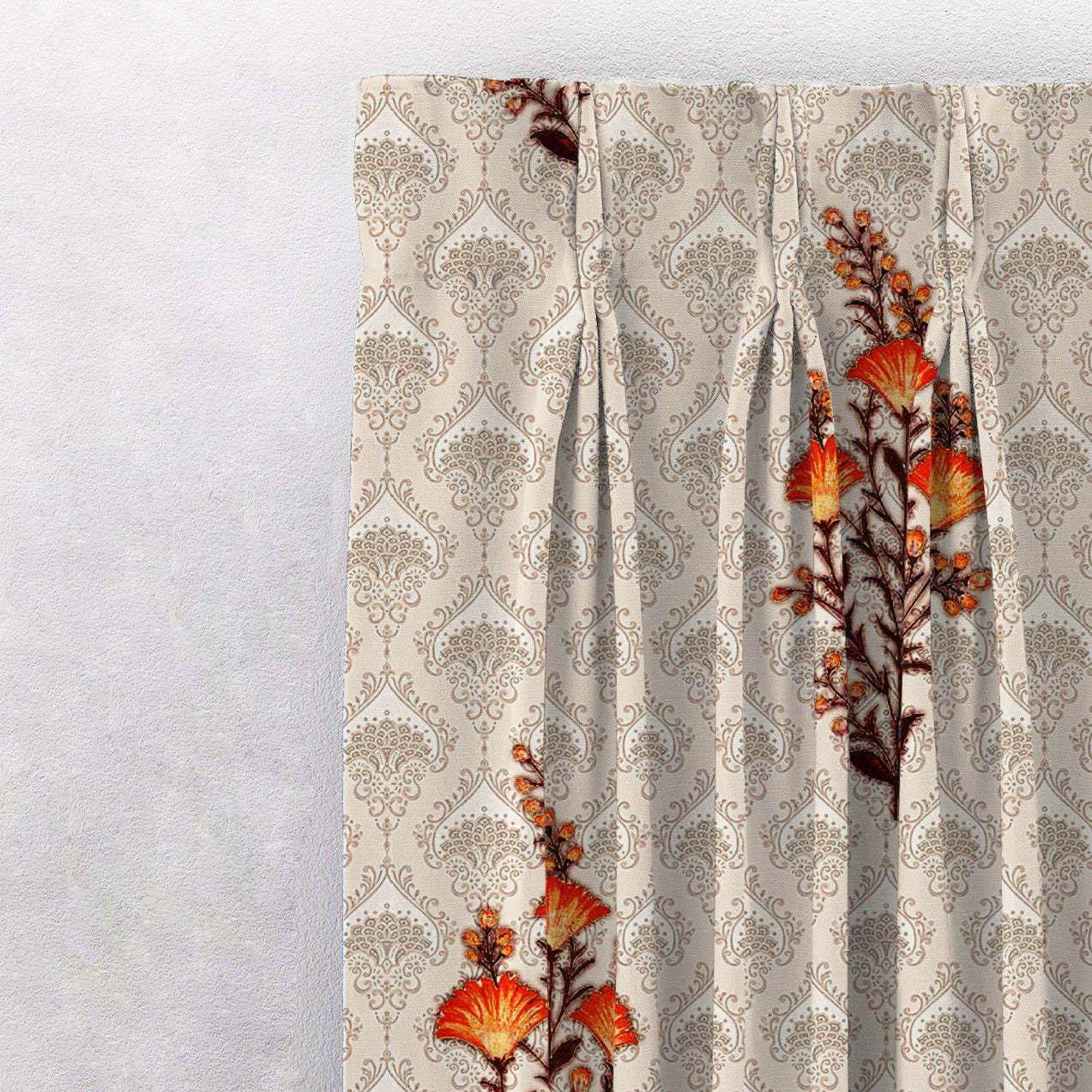 Mystical Meadows Floral Pastel Orange Heavy Satin Room Darkening Curtains Set Of 2 - (DS343D)