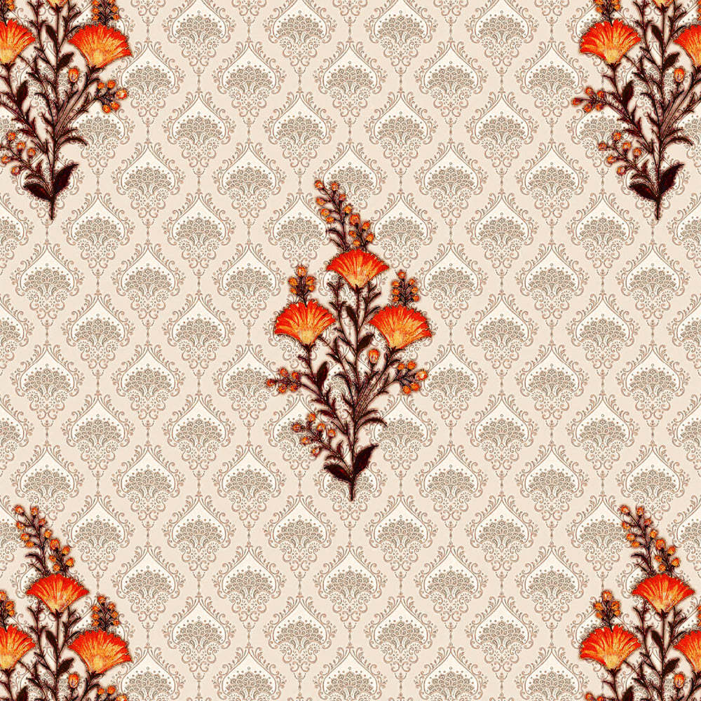 Mystical Meadows Floral Pastel Orange Heavy Satin Room Darkening Curtains Set Of 2 - (DS343D)