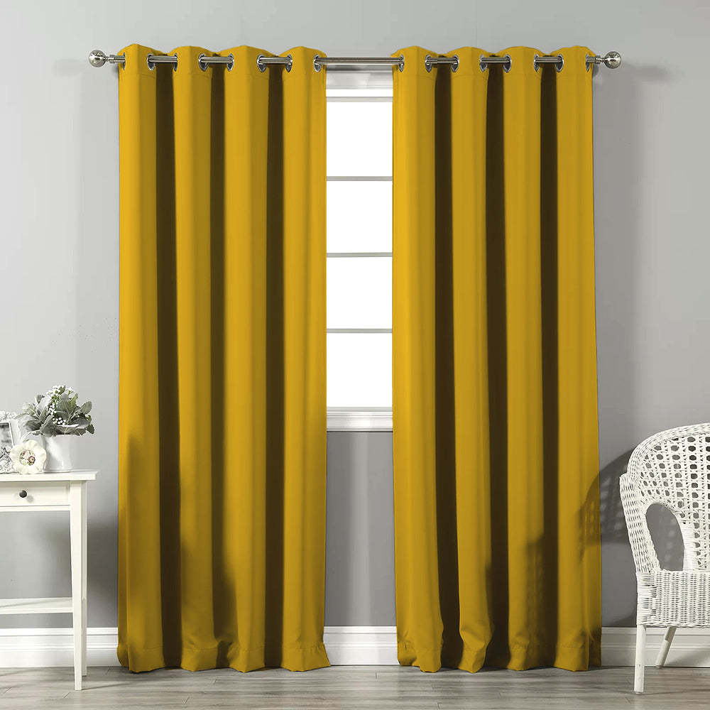 Jacquard Room Darkening Curtains in Corn Yellow Set Of 2 - (P343)