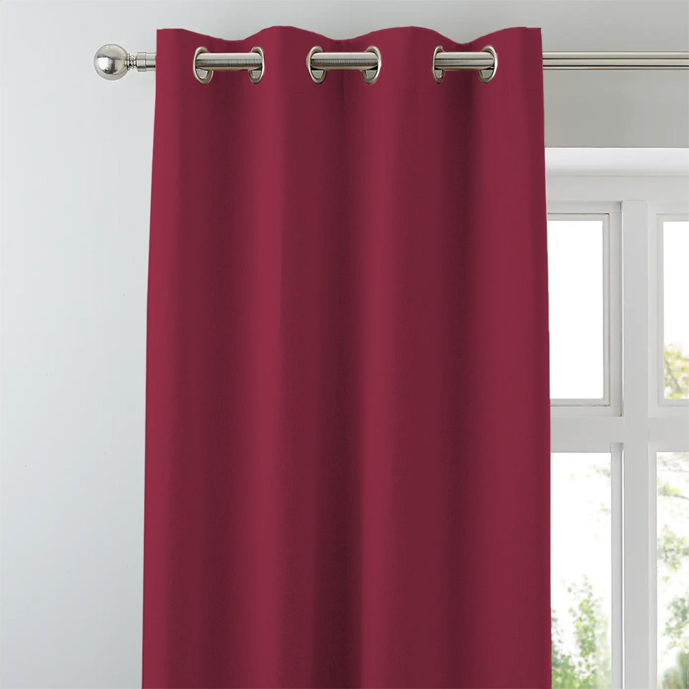 Jacquard Room Darkening Curtains in Rose Red Set Of 2 - (P347)