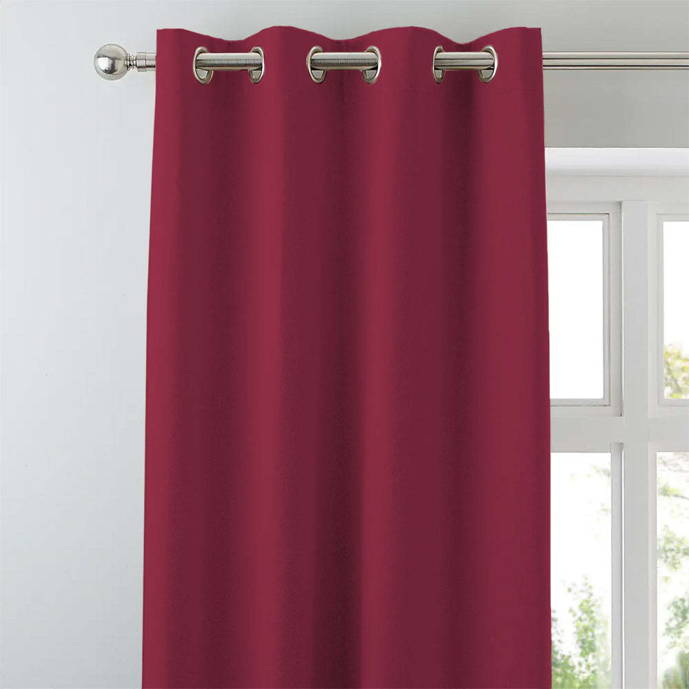 Jacquard Room Darkening Curtains in Rose Red Set Of 2 - (P347)