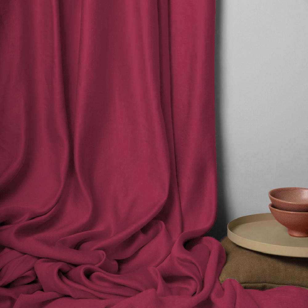 Jacquard Room Darkening Curtains in Rose Red Set Of 2 - (P347)