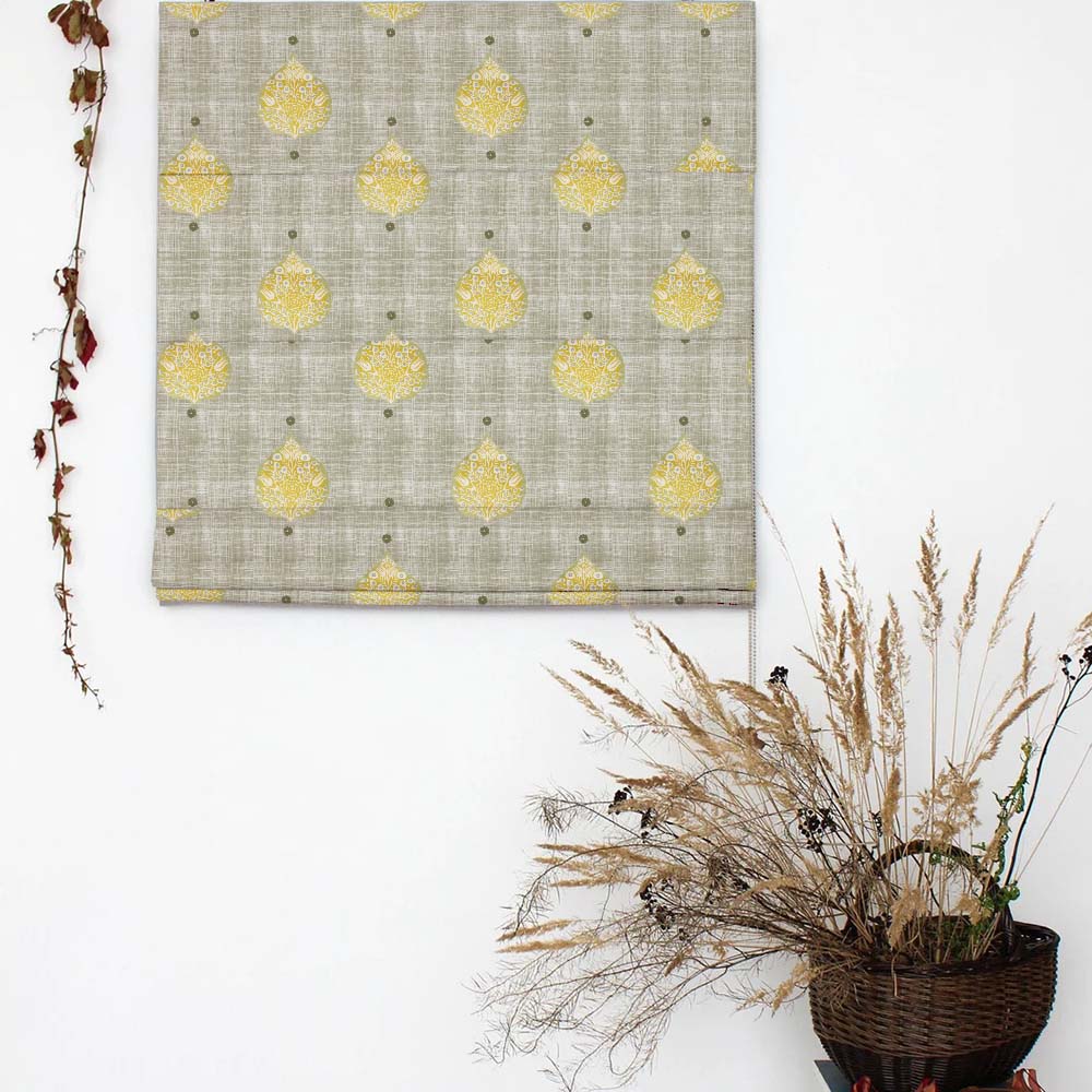 Leafy Charms Indie Mustard Yellow Satin Roman Blind (DS347A)