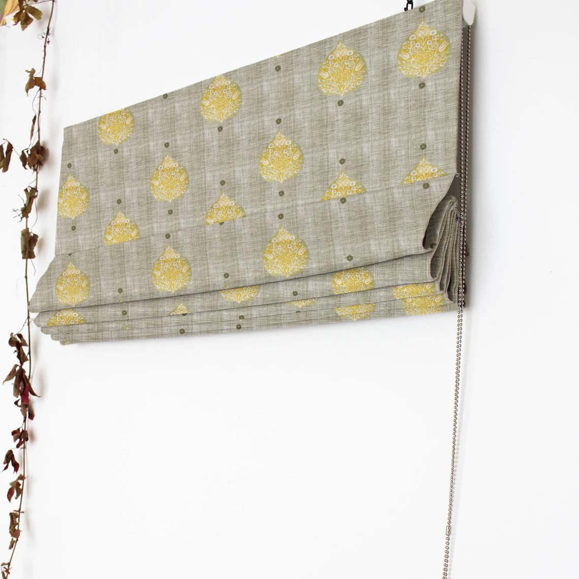 Leafy Charms Indie Mustard Yellow Satin Roman Blind (DS347A)