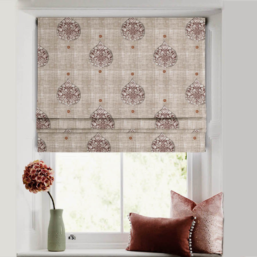 Leafy Charms Indie Wine Satin Roman Blind (DS347C)
