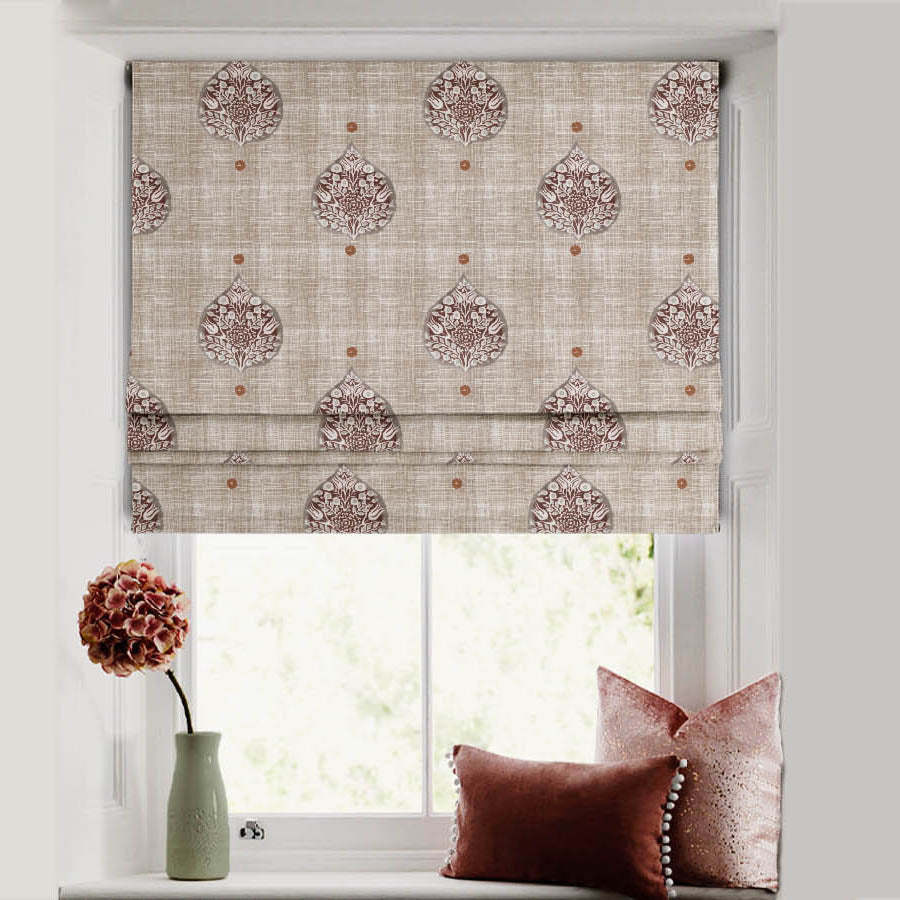 Leafy Charms Indie Wine Satin Roman Blind (DS347C)
