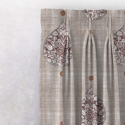 Leafy Charms Indie Wine Heavy Satin Room Darkening Curtains Set Of 2 - (DS347C)