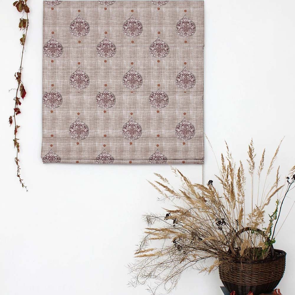 Leafy Charms Indie Wine Satin Roman Blind (DS347C)
