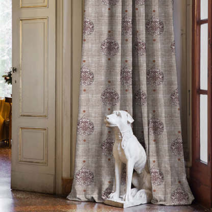 Leafy Charms Indie Wine Heavy Satin Room Darkening Curtains Set Of 2 - (DS347C)