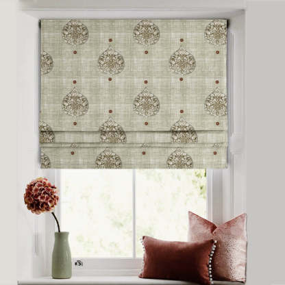 Leafy Charms Indie Sage Green Satin Roman Blind (DS347D)