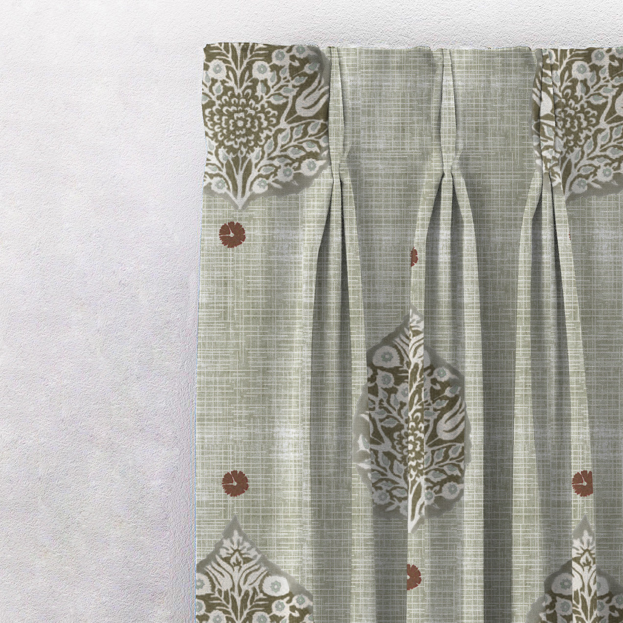 Leafy Charms Indie Sage Green Heavy Satin Blackout curtains Set Of 2 - (DS347D)