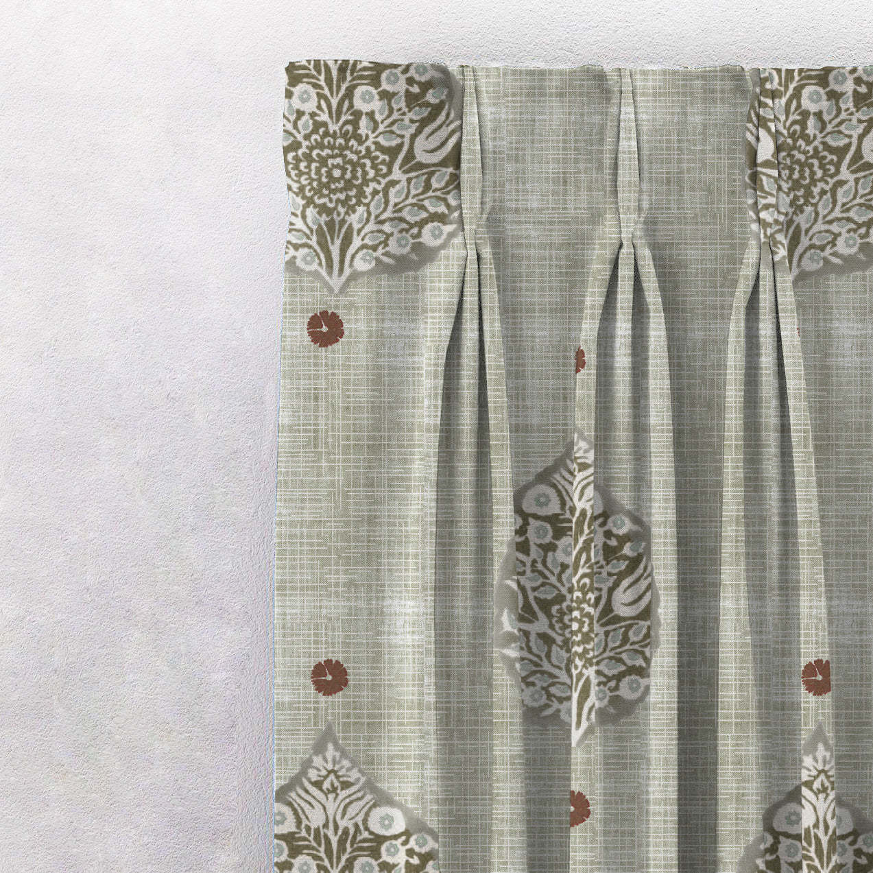 Leafy Charms Indie Sage Green Heavy Satin Blackout curtains Set Of 2 - (DS347D)