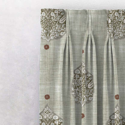 Leafy Charms Indie Sage Green Heavy Satin Blackout curtains Set Of 2 - (DS347D)