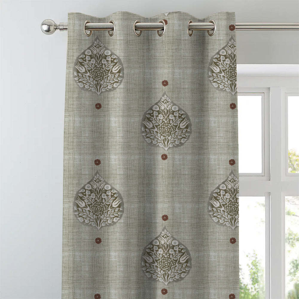 Leafy Charms Indie Sage Green Heavy Satin Blackout curtains Set Of 2 - (DS347D)