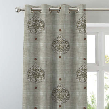Leafy Charms Indie Sage Green Heavy Satin Blackout curtains Set Of 2 - (DS347D)