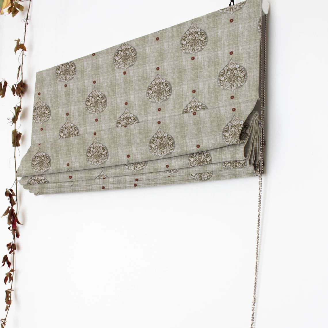 Leafy Charms Indie Sage Green Satin Roman Blind (DS347D)