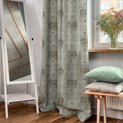 Leafy Charms Indie Sage Green Heavy Satin Blackout curtains Set Of 2 - (DS347D)